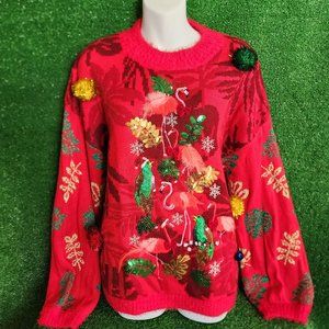 Tropical Holiday Ugly Sweater with Flamingos